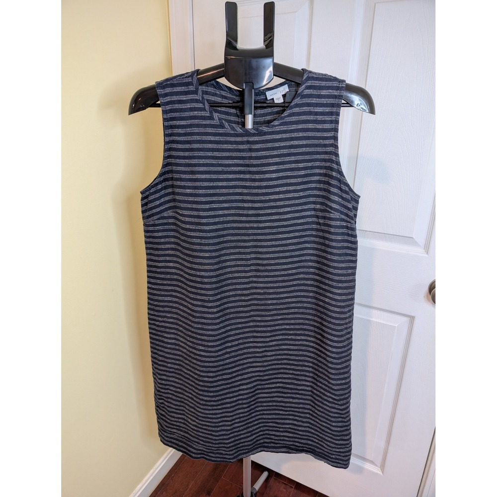 J. Jill Shift Dress Navy Blue Striped 100% Linen‎ Tank - Size S